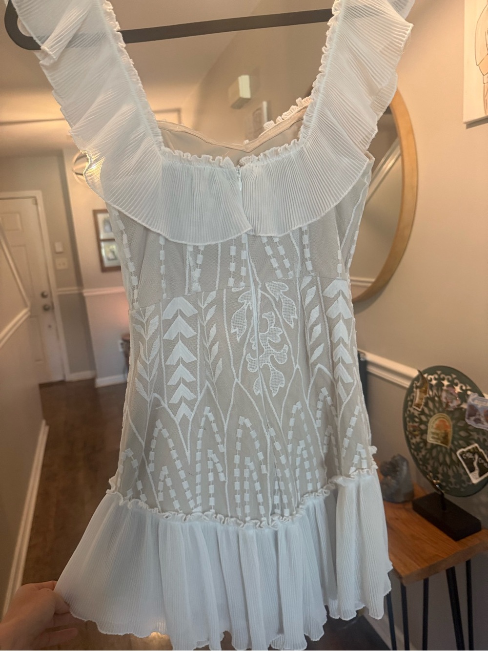 White Embroidered Ruffle-Hem Dress - Picture 4 of 5